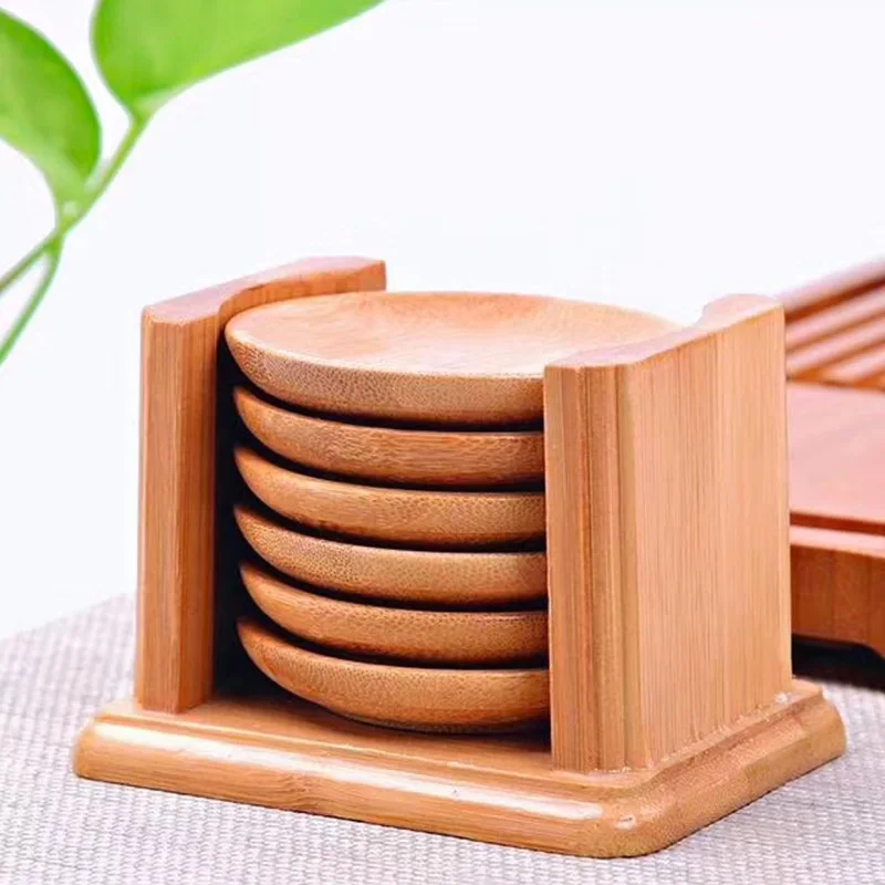 6PCS Round Shape Bamboo Coaste - đánh giá và giá Marble Coaster Set