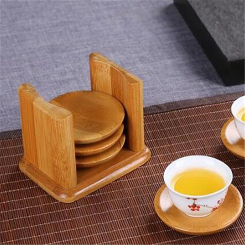 6PCS Round Shape Bamboo Coaste - đánh giá và giá Marble Coaster Set