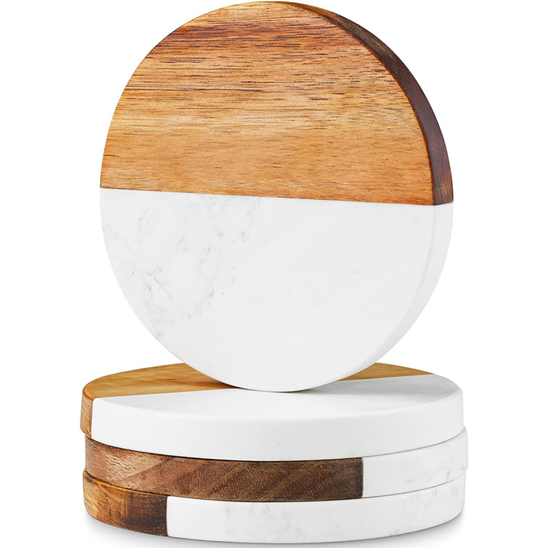 4Pcs Marble Acacia Wood Coaste - đánh giá và giá Marble Coaster Set