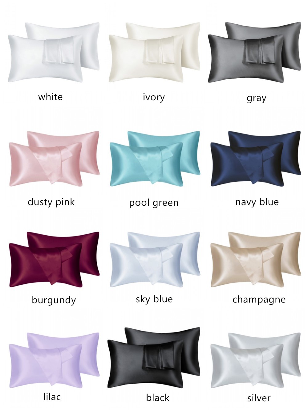 2pcs/lot Solid Silky Satin Ski - đánh giá và giá Silk Pillowcase