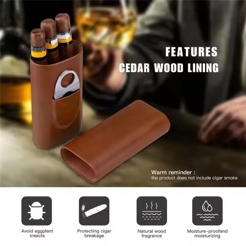Leather Cigar Case 3 Finger Po - đánh giá và giá Premium Cigar Case